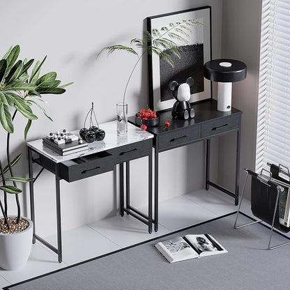 Pamray 32 Inch Small Computer Desk with 2 Drawers for Bedroom Study Writing Home Office Table for Small Spaces Brown
