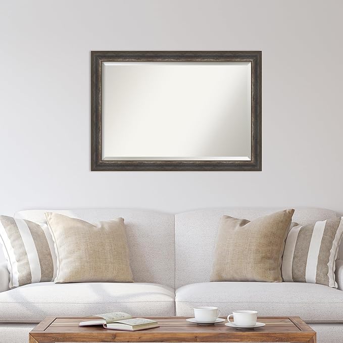 Amanti Art Brown Wall Mirror 29x41 Alta Rustic Char Rectangle Bathroom Mirror for Wall Decor Living Room, Large Rustic Farmhouse Frame, Hangs Horizonally and Vertically, Bathroom Decor, Beveled Edge