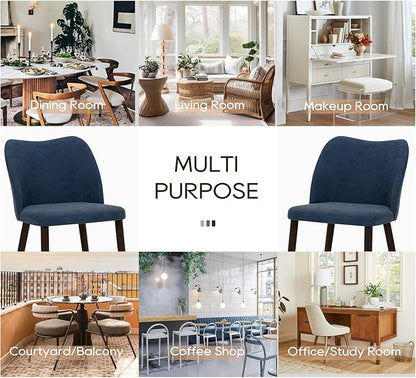 COLAMY Upholstered Dining Chairs Set of 4, Modern PU Leather Dining Room Kitchen Side Chair with Padded Seat and Wood Legs Restaurant/Cafe, Blue
