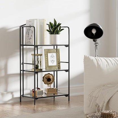 Crofy No Assembly Folding Bookshelf for Living Room, 3 Tier Black Collapsible Book Shelf for Home Office, Portable Bookcase Storage Organizer