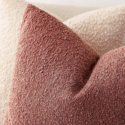 Foindtower Pack of 2, Decorative Textured Boucle Throw Pillow Covers Accent Solid Pillow Cases Cozy Soft Couch Cushion Case for Chair Sofa Bedroom Living Room Home Decor 22x22 Inch Orange Rust Red