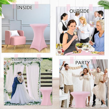 Wenqik 2 Sets 32" High Top Round Folding Cocktail Tables White Bar Height with Removable Legs & 32"x43" Spandex Stretch Table Covers (Pink)