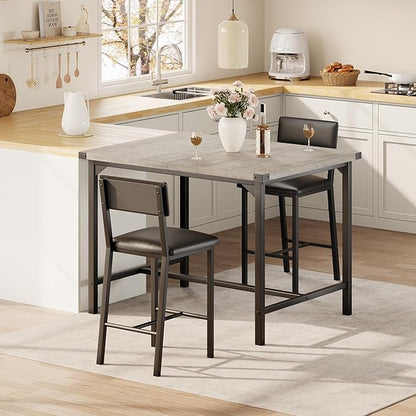 IDEALHOUSE Dining Table Set for 2 w/Counter Height Table & 2 Upholstered Bar Stools, 3-Piece Kitchen Table Set with Footrest & Corner Protector, for Kitchen Room, Apartment, Pub