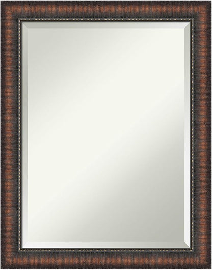 Amanti Art Brown Bathroom Mirror for Over Sink, 28x22 Caleb Brown Rectangle Vanity Mirror, Medium Rustic Farmhouse Frame, Hangs Horizonally and Vertically, Bathroom Wall Decor, Beveled Edge