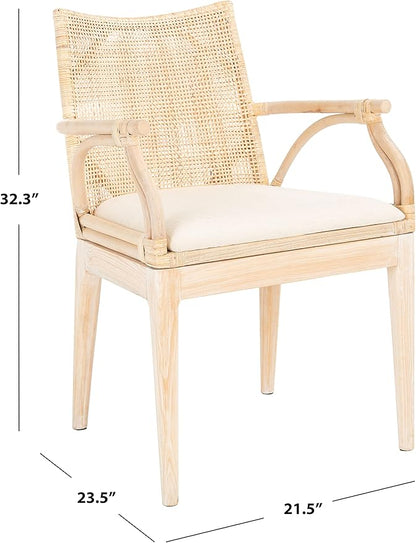 SAFAVIEH Home Collection Gianni Natural Wash/White Cushion Living Dining Room Bedroom Office Foyer Arm Chair SEA4011B