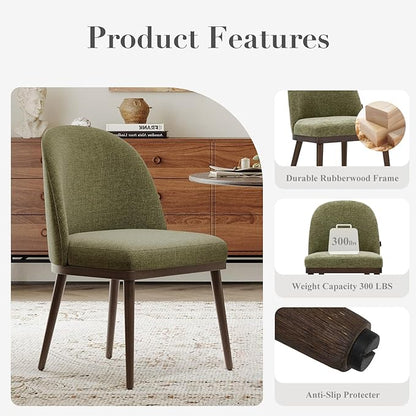 COLAMY Upholstered Dining Chairs Set of 2, Large Dining Room Kitchen Chairs with High Back and Deep Seat, Modern Fabric Dinner Chairs with Wood Legs, Green