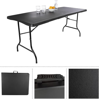 Everyday Home Folding Table - Lightweight Portable Folding Desk - 6-Foot-Long Plastic Table for Camping, Playing Cards, Parties, and Dining (Black)