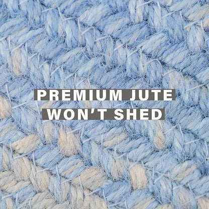Homespice Sky Blue Jute Braided Rope Rug, 5x8' Rectangle - Country Style Coastal Decor, Perfect for Bedrooms and Living Rooms - Easy to Clean and Pet Friendly