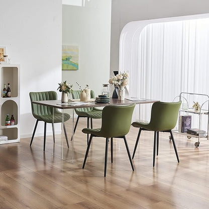 YOUNUOKE Green Dining Chairs Set of 2 Mid-Century Modern Kitchen Dining Room Chairs Armless Faux Leather Upholstered Accent Side Dinner Chair with Padded Back Metal Legs, Olive