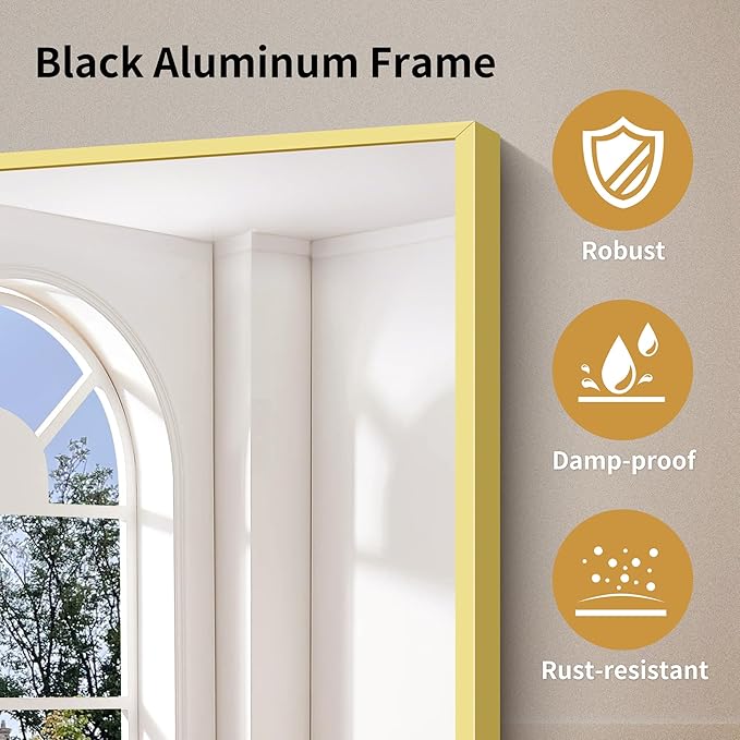 YIROMAN Bathroom Mirror 60"x40", Large Brushed Gold Bathroom Mirror for Over Sink with Aluminum Frame, Rectangular Vanity Mirror with Right Angle, Wall Mirror Hangs Horizontal or Vertical