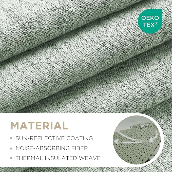 Joydeco 100% Blackout Curtains for Bedroom - Natural Linen Curtains 37" W x 63" L Long, Thermal Insulated 2 Panels Light Blocking Drapes, Rod Pocket & Back Tabs, Darkening Privacy for Living Room