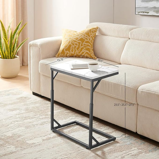 C-Shaped End Table, Small Sofa Table with Metal Frame, Adjustable Height Side Table for Couch, Living Room, Bedroom, Bedside (Black, Medium)