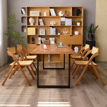 Stylish Solid Wood Office Desk with Sturdy Metal Base - Durable Executive Computer Desk or Dining Table in Multiple Sizes - Perfect for Home Office and Work Environments(Tan70.87in)