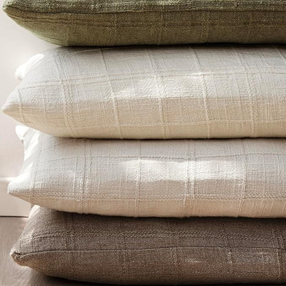 Foindtower Set of 2 Decorative Linen Check Throw Pillow Covers Neutral Farmhouse Vintage Cushion Covers Modern Boho Home Decor for Sofa Chair Couch Bedroom Living Room Outdoor,16×16 Inch,Taupe Grey