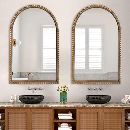 ironsmithn Gold Arched Mirror, 24"x40" Beaded Frame Arch Mirrors, Marlowe Decorative Accent Mirrors for Fireplace Bedroom Bathroom Living Room Entryway