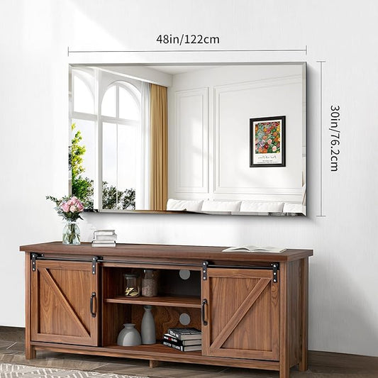 Beveled Bathroom Mirror, 30x48 Inch Large Frameless Mirrors for Wall, Upgraded Shatterproof Beveled Frameless Vanity Mirror for Bathroom,Bedroom,Living Room and Entryway