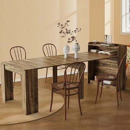 Expandable Dining Table, Convertible Table for Dining Room, Kitchen and Small Spaces, for 2-7 People(with Storage Shelf), Barnwood Brown