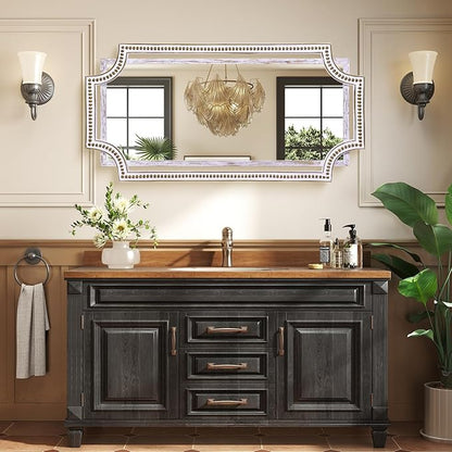 24" X 47" Wooden Farmhouse Large Wall Mirror, Rustic Art Decorative Full Length Mirrors for Living Room, Bedroom, Bathroom, Entryway - Hang Horizontally or Vertically