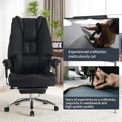Big and Tall Office Chair 400lbs Wide Seat, Leather High Back Executive Office Chair with Foot Rest, Ergonomic Chairs Lumbar Support for Lower Back Pain Relief (Mesh Black)