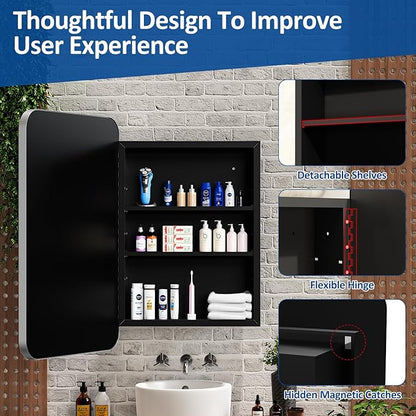 24x30 Inch Bathroom Medicine Cabinet with Mirror Metal Framed Recessed or Wall Mounted Mirrored Medicine Cabinets for Bathroom Brushed Silver