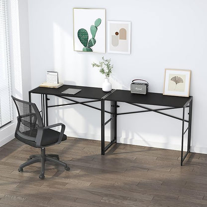 Narrow Folding Computer Desk 35 inch, Writing Gaming Computer Desk for Small Spaces, No Assembly Required Small Office Table, Black