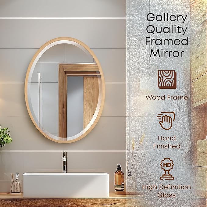 OVALCREST - Oval Wooden Beveled Wall Mirror for Home Decor, Bathroom, Vanity, Bedroom, Living Room, Hallway - London Style (Gold Paint) 21.1 x 31.1