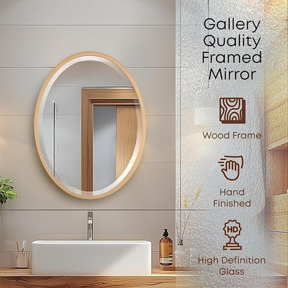 OVALCREST - Oval Wooden Beveled Wall Mirror for Home Decor, Bathroom, Vanity, Bedroom, Living Room, Hallway - London Style (Gold Paint) 21.1 x 31.1