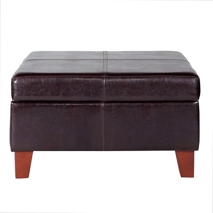 Homepop Home Decor |K2380-E155 | Luxury Large Faux Leather Square Storage Ottoman | Ottoman with Storage for Living Room & Bedroom, Distressed Brown