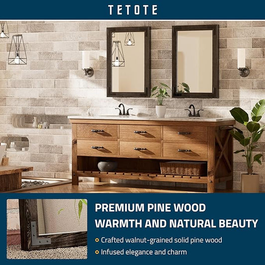 TETOTE 18 x 26 Black Wooden Mirror for Bathroom Wall/Bedroom/Living Room/Entryway Farmhouse Rustic Bathroom Vanity Mirror for Over Sink Waterproof (Horizontal/Vertical Mounted)