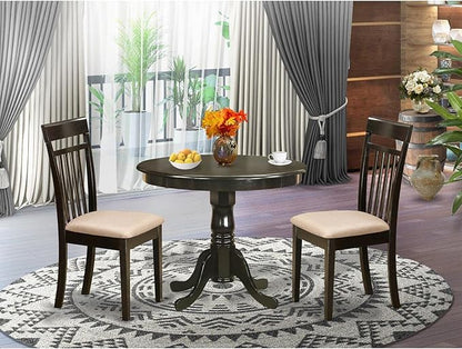 East West Furniture ANCA3-CAP-C 3 Piece Kitchen Table Set for Small Spaces Contains a Round Dining Table with Pedestal and 2 Linen Fabric Dining Room Chairs, 36x36 Inch, Cappuccino