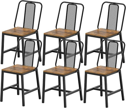 Dining Chairs Set of 6, Wooden Kitchen Chairs, Farmhouse Dining Chairs with Back Support, for Living Room, Kitchen, Rustic Brown and Black CY01L6BR