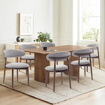COLAMY Wooden Dining Chairs Set of 4, Modern Fabric Upholstered Kitchen Chairs, Farmhouse Dining Room Chair with Foot Pegs, Light Grey