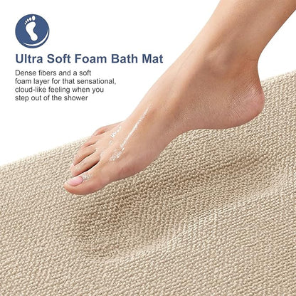 OLANLY Thick Memory Foam Bath Mat Rug 70x24, Extra Soft Absorbent Bathroom Rug, Quick Dry Bath Mats, Non-Slip, Machine Washable Carpet for Bathroom, Tub and Shower, Home Decor Accessories, Beige