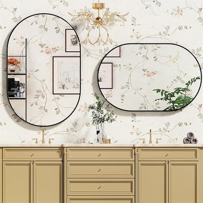 Suidia 24" x 36" Bathroom Mirror, Bathroom Vanity Mirror Metal Framed, Wall-Mounted Mirrors for Bedroom, Living Room, Entryway, Hallway, Black, Oval Style