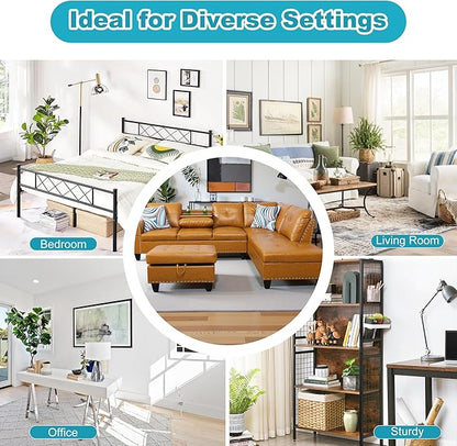 Couches for Living Room PU Leather L Shaped Couch Comfy 3 Pieces Sectional Sofa with Chaise, Ottoman with Storage for Office and Small Apartment, Ginger