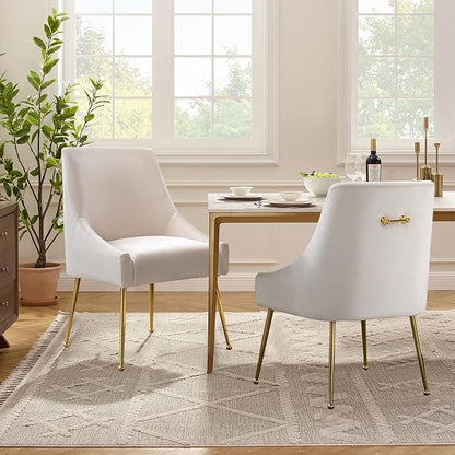 Velvet Dining Chairs Set of 2, Upholstered Dining Chairs with Polished Gold Metal Legs,Farmhouse Kitchen Side Chairs, Vanity Chairs, Accent Chair for Kitchen,Restaurant/Cafe(Beige)