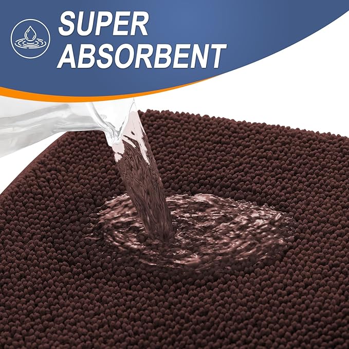 OLANLY Thick Memory Foam Bath Mat Rug 59x20, Extra Soft Absorbent Bathroom Rug, Quick Dry Bath Mats, Non-Slip, Machine Washable Carpet for Bathroom, Tub and Shower, Home Decor Accessories, Brown