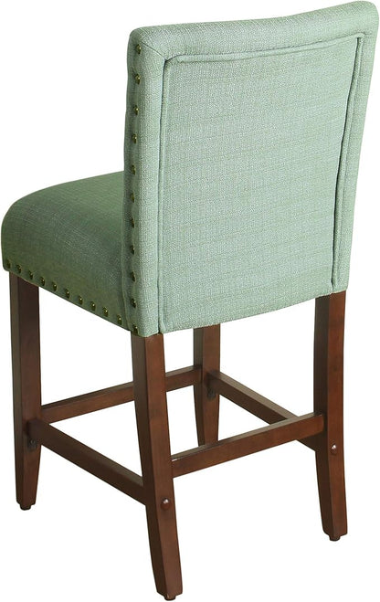 Homepop Home Decor | Backless Nailhead Trim Counter Height Bar Stools | 24 Inch Bar Stools | Decorative Home Furniture (Seafoam)