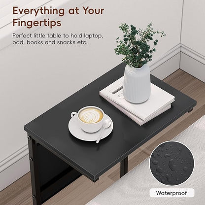 Vagusicc C Shaped End Table Set of 2, Tall Side Table for Sofa, Small Couch Side With Storage Bag, TV Tray for Small Spaces, Sturdy Slide Under Sofa With Metal Frame for Living Room