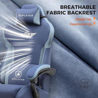 GTPLAYER Gaming Chair Fabric with Footrest, Big and Tall Game Chair High Back Computer Office Chair with Lumbar Support for Adults, Ergonomic Swivel Games Chair with Cushion Gaming Dark Blue