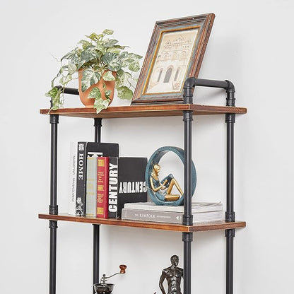 Industrial Bookshelf, 5 Shelf Bookcase, Rustic Brown Pipe Shelving (29.5" L x 11.8" W x 70" H)