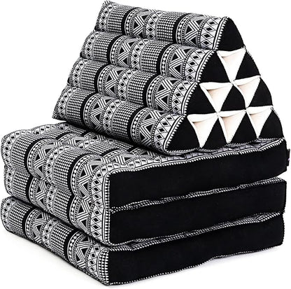 Leewadee - Comfortable Japanese Floor Mattress - Thai Floor Bed with Triangle Cushion - Futon Mattress - Thai Massage Mat, 67 x 21 inches, Black White, Kapok Filling