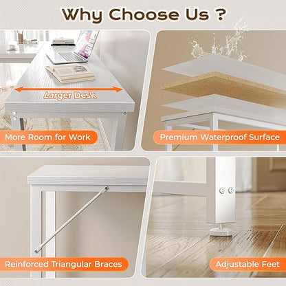 Huuger 63 Inch L Shaped Desk with Power Outlets and USB-C Port, Reversible Computer, Larger Office Corner Gaming Desk, 0.95 Inch Thicker Desktop, Metal Frame, for Home Office, Study, White