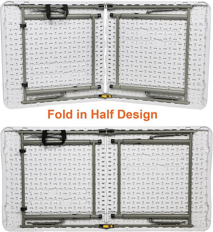 FORUP Folding Utility Table, 4ft Fold-in-Half Portable Plastic Picnic Party Dining Camp Table