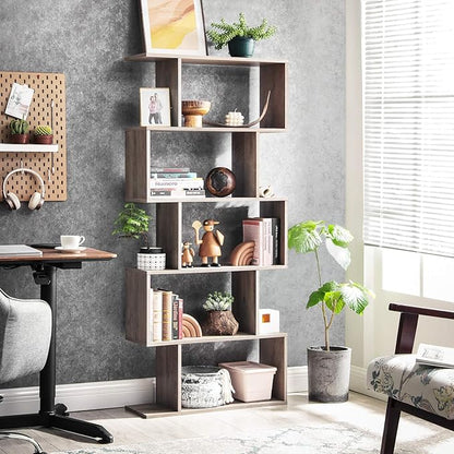 VASAGLE Wooden Bookcase, Display Shelf and Room Divider, Freestanding Decorative Storage Shelving, 5-Tier Bookshelf, Greige ULBC062M01 9.4D x 27.6W x 62.6H in