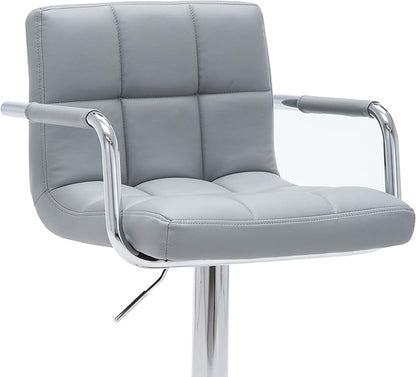 AC Pacific Contemporary Adjustable Swivel Kitchen Bar Stool Chair with Cushion and Armrest, 24"-33", Pewter Gray