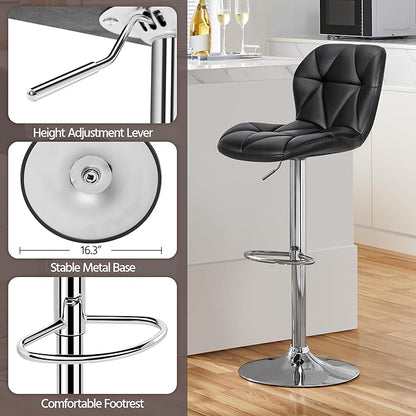 Yaheetech Bar Stools Set of 4, Adjustable PU Leather Swivel Barstools, Modern Counter Stools with Back and Footrest, Counter Height Barstools for Bar, Kitchen, Dining Room, Black
