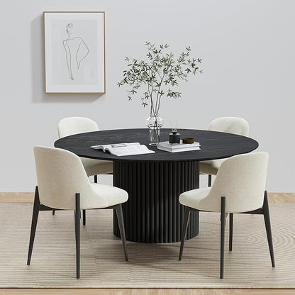 Casaphoria Kitchen Table Set with 4 Chairs, 59" Round Dining Kitchen Table & Chairs Set for 4-6, Wood Modern Dining Table for Living Room, Easy Assembly, Black