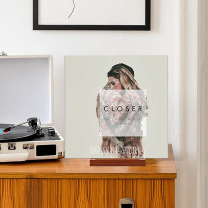 Now Playing Vinyl Record Stand, Light up Record Holder, Wooden Acrylic Display with Warm White Lights for Albums, Room Decor, for Vinyl Lovers