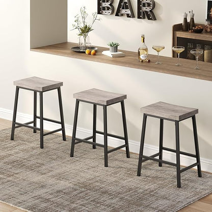 Bar Stools, Counter Height Bar Stools Set of 2, 23.7 Inch Saddle Stools with Footrest, Kitchen Stools, Industrial Style, for Dining Room, Counter, Bar, Greige BAHG0801